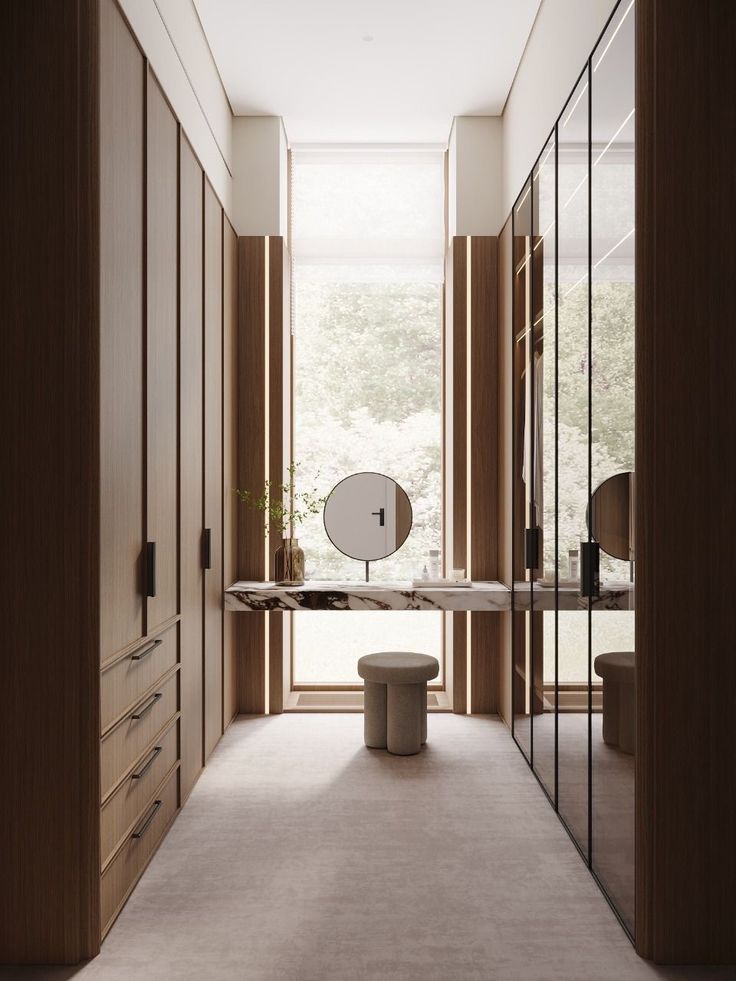 Luxury walk-in closet with integrated custom vanity
