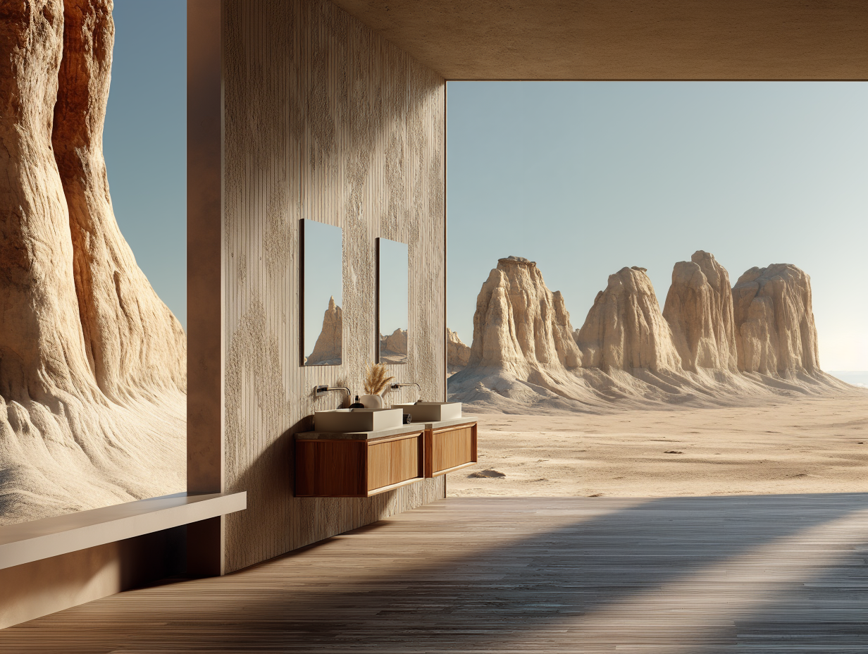 Minimalist interior with sculptural furniture emphasizing material honesty, restraint, and quiet presence