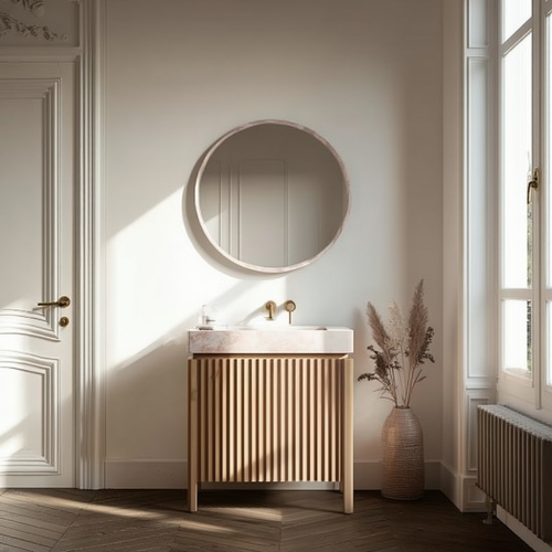 30 inch freestanding white oak bathroom vanity fluted design