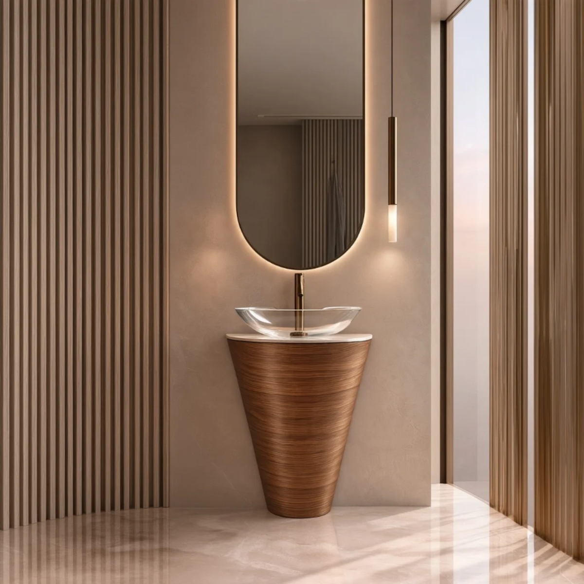 Sculptural Walnut Bathroom Vanity | Custom Curved Vanity