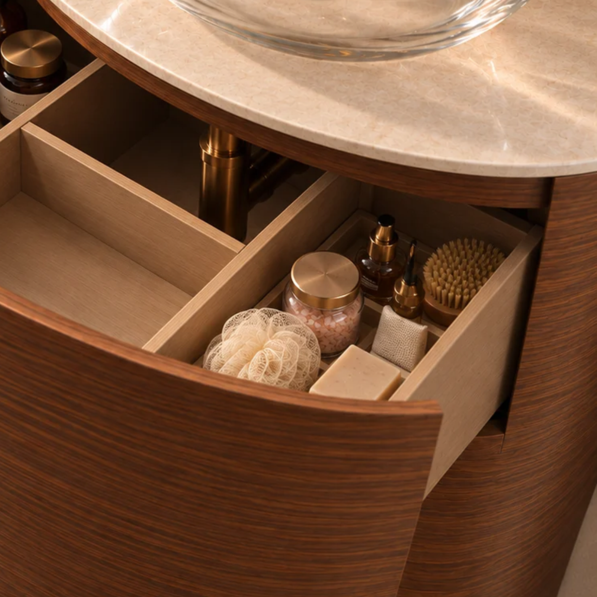 Sculptural Walnut Bathroom Vanity | Custom Curved Vanity