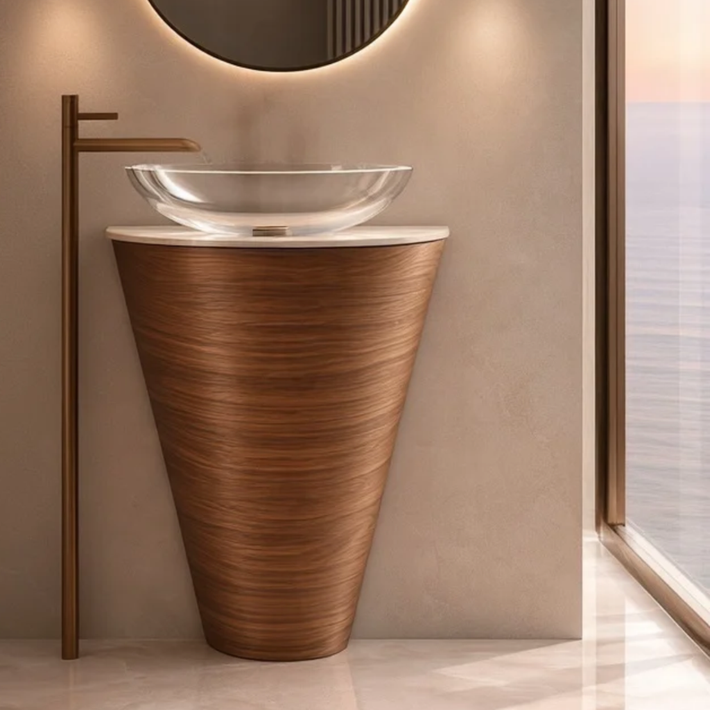 Sculptural Walnut Bathroom Vanity | Custom Curved Vanity