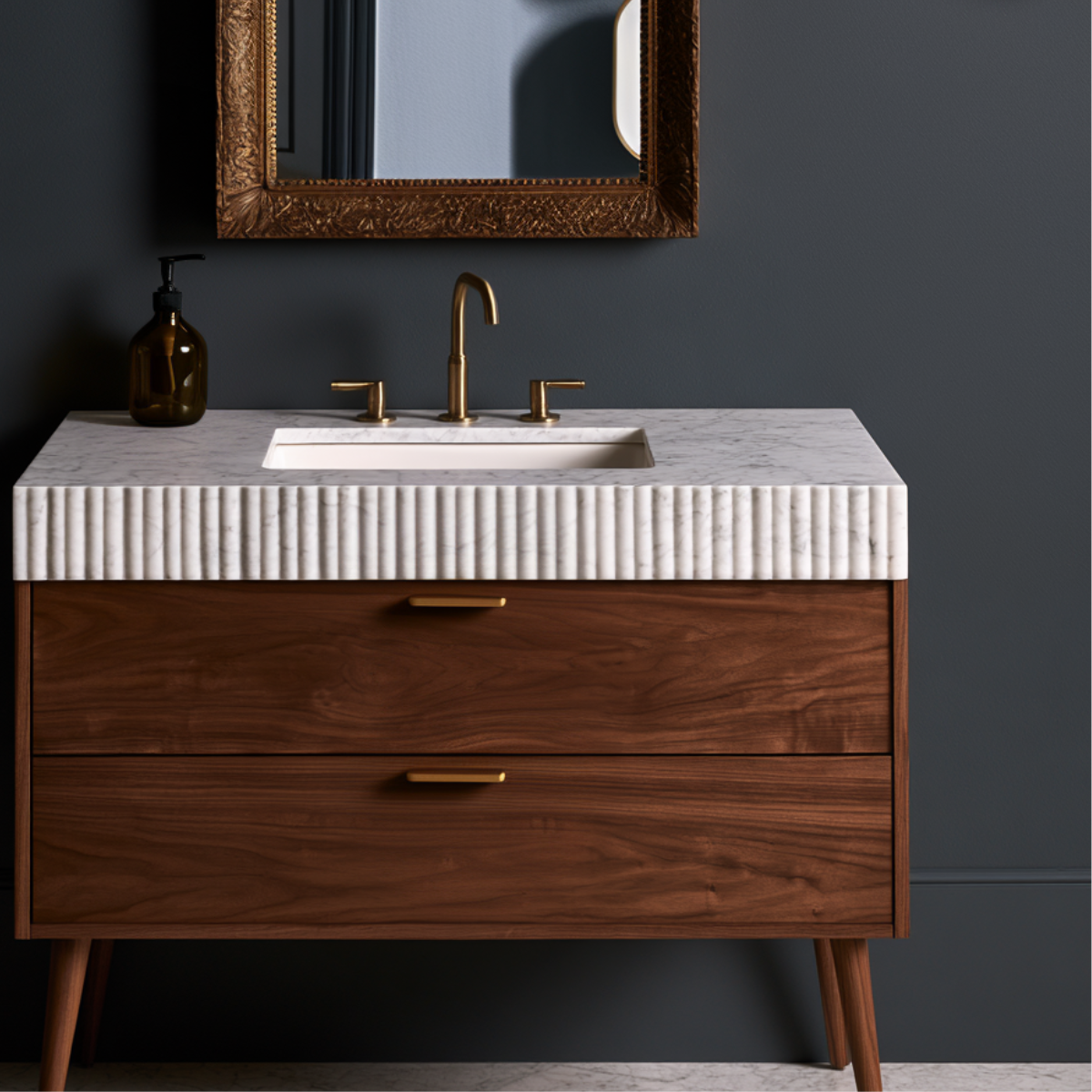 Small Walnut Bathroom Vanity | Freestanding 2 Drawer Cabinet