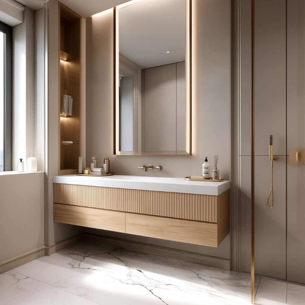 Fluted White Oak Floating Vanity | Modern Minimalist Bathroom Cabinet ...