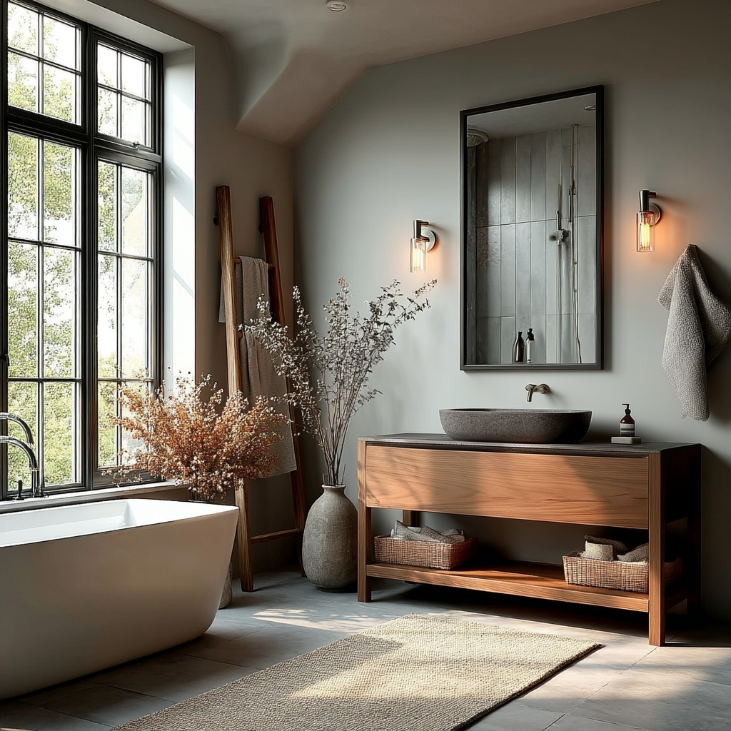 premium walnut freestanding vanity with rich grain and minimalist farmhouse aesthetic