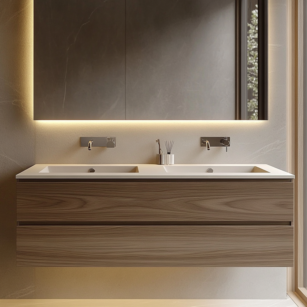 Walnut Floating Bathroom Vanity - Modern Wall-Mounted Cabinet