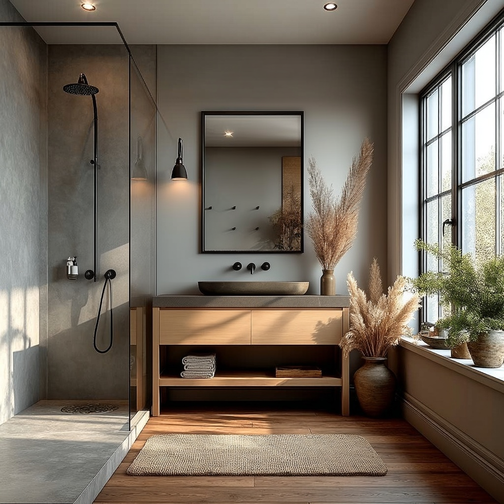 handcrafted white oak freestanding vanity with warm natural tone and minimalist farmhouse silhouette.