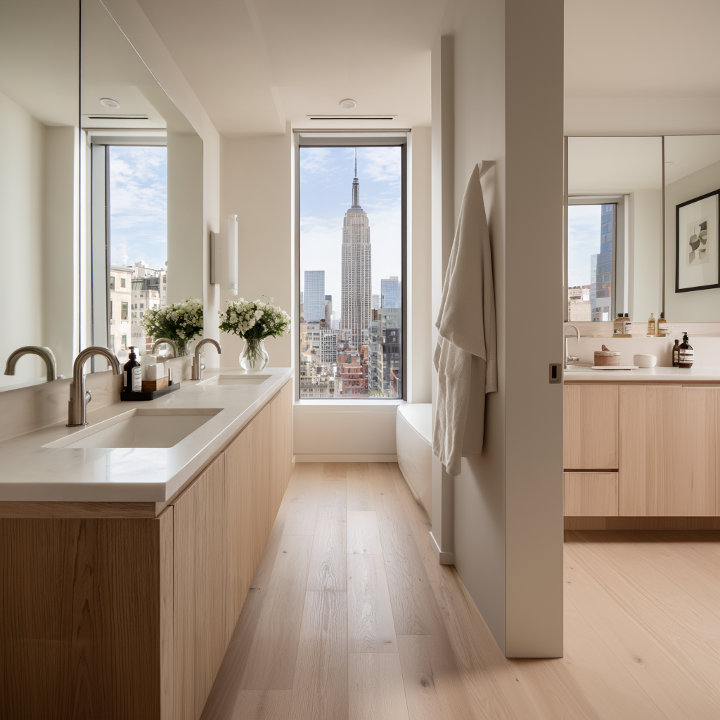 modern white oak floating bathroom vanity with seamless minimalist design by HEAVEN.