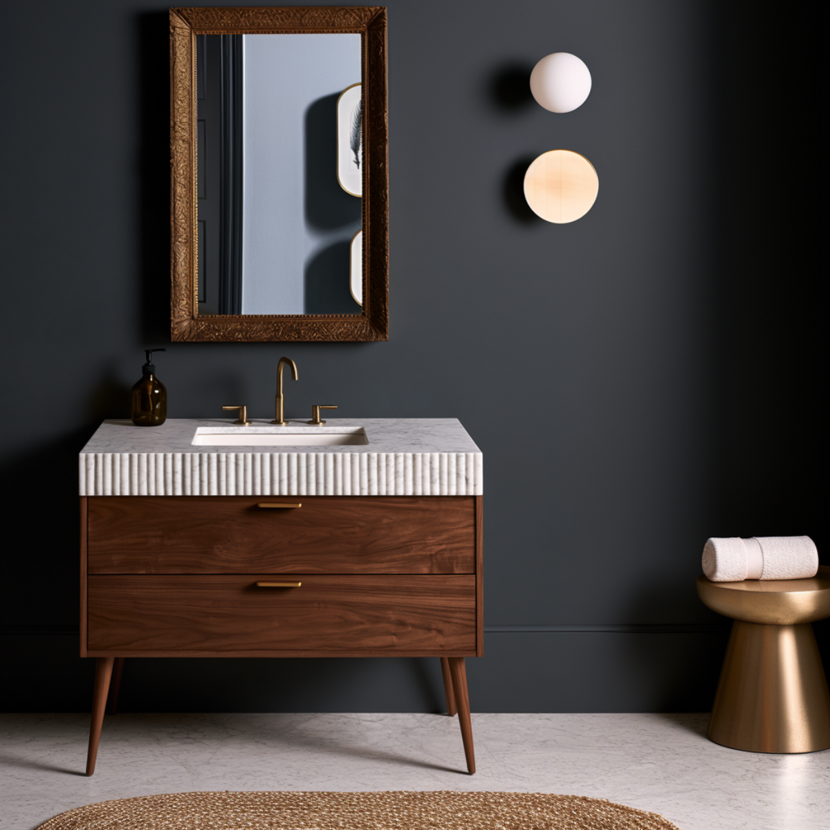 Small Walnut Bathroom Vanity | Freestanding 2 Drawer Cabinet