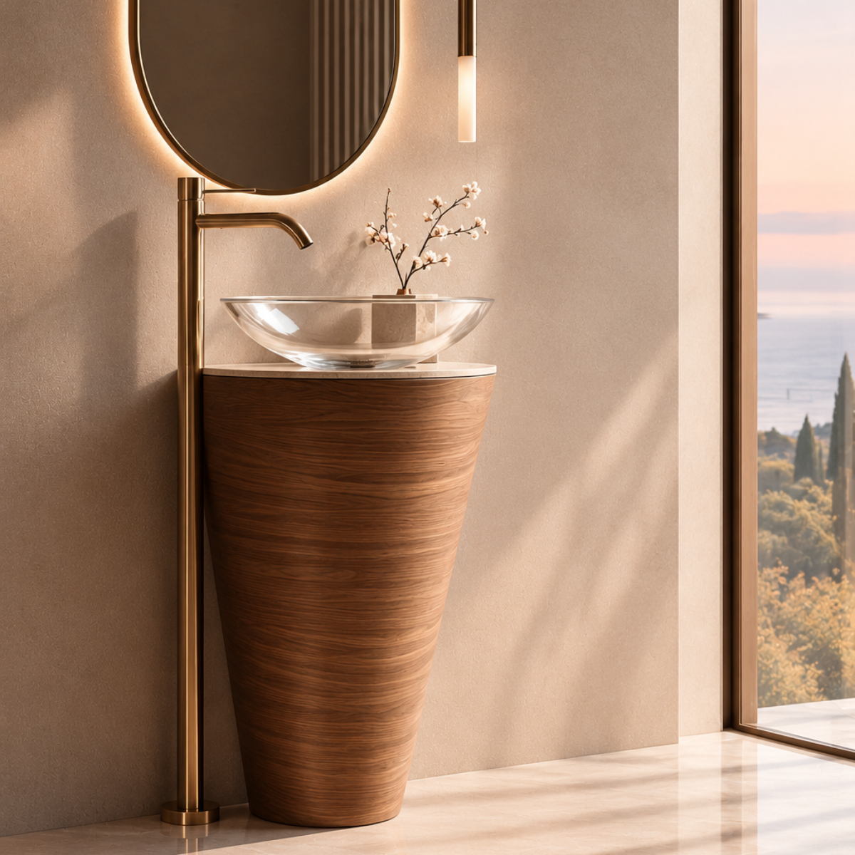 Sculptural Walnut Bathroom Vanity | Custom Curved Vanity