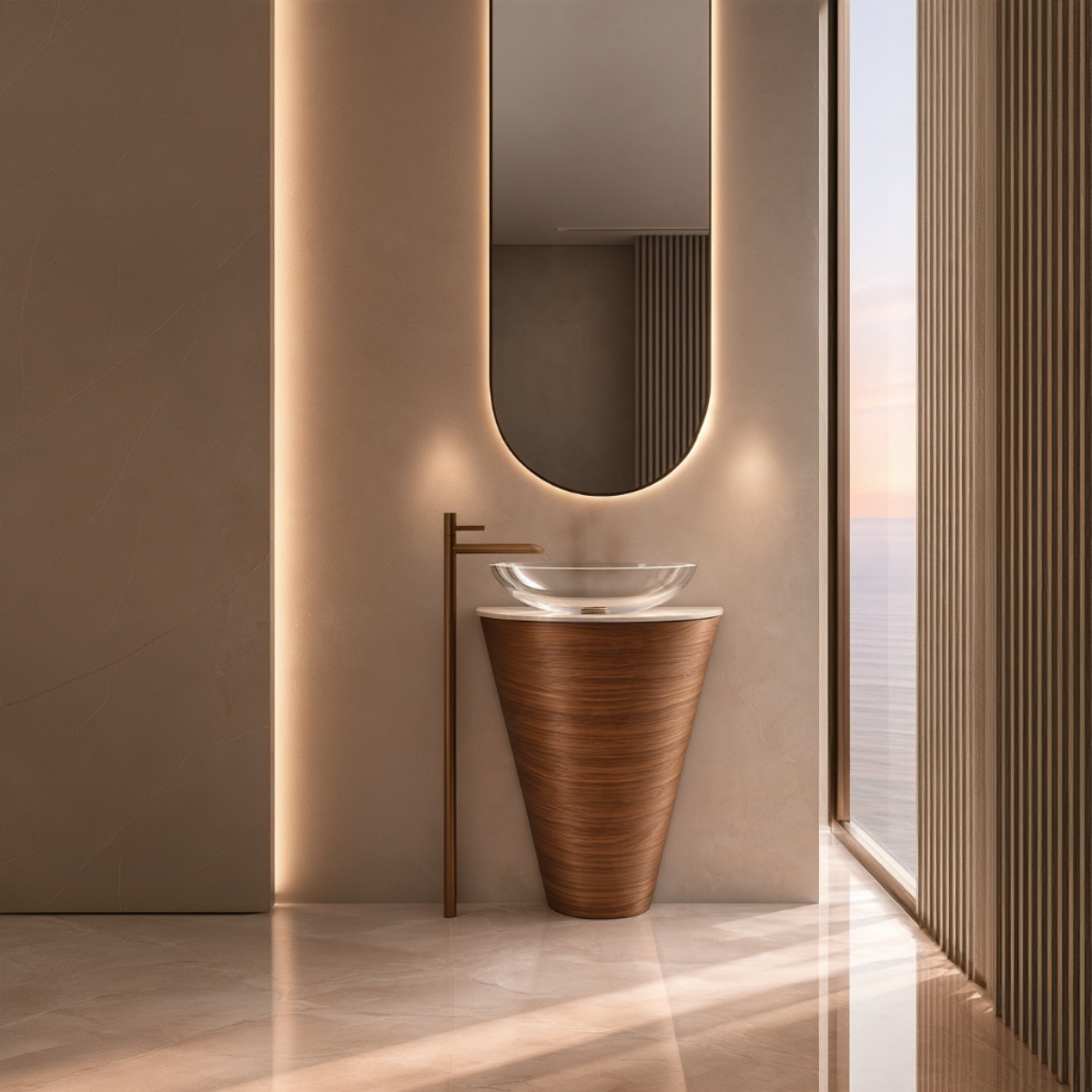 Sculptural Walnut Bathroom Vanity | Custom Curved Vanity