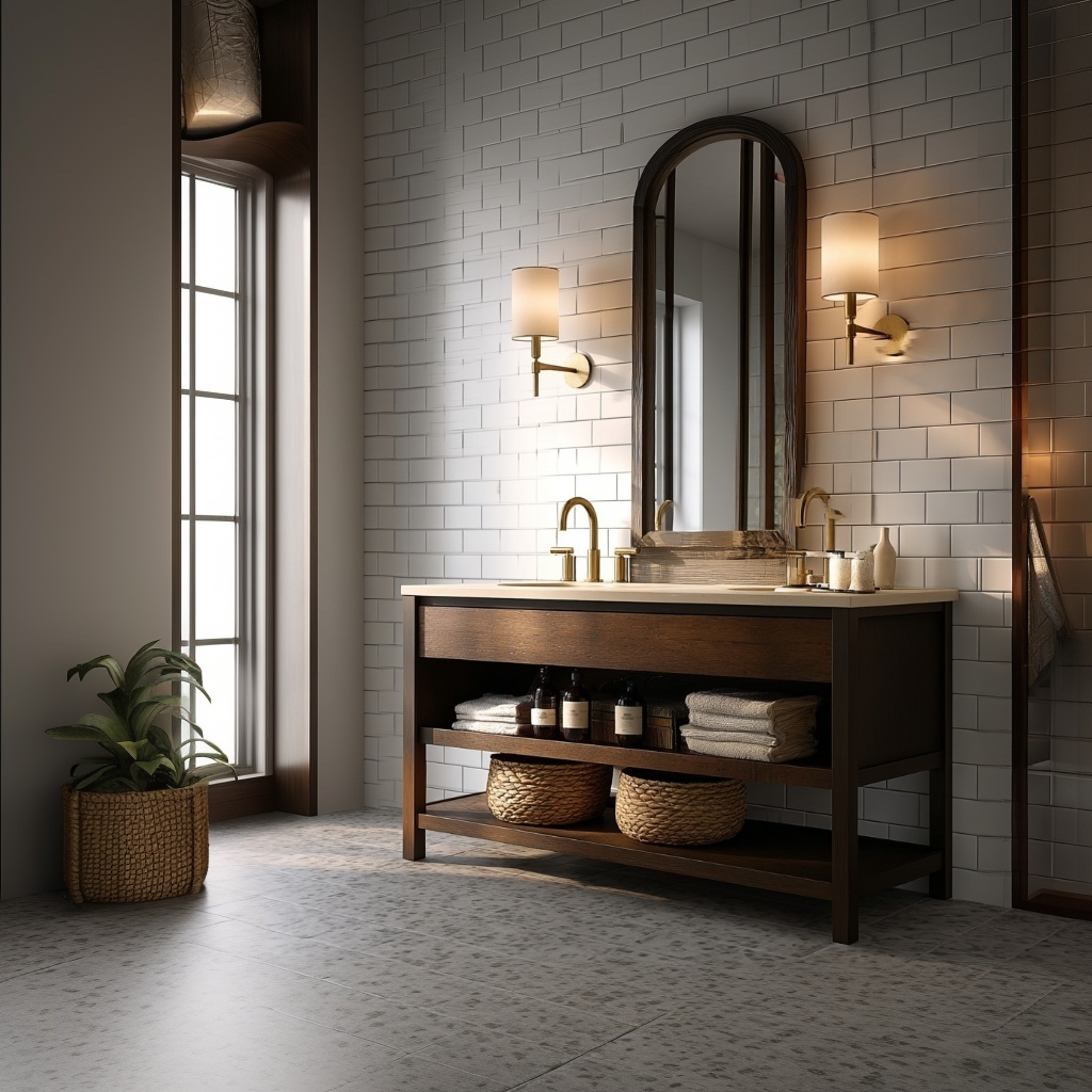 solid oak freestanding vanity in rich dark ebony finish with one drawer and two open shelves by HEAVEN.