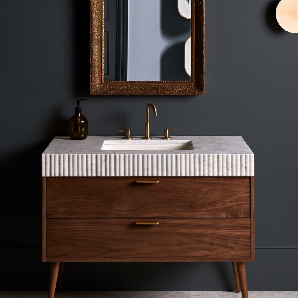 Small Walnut Bathroom Vanity | Freestanding 2 Drawer Cabinet