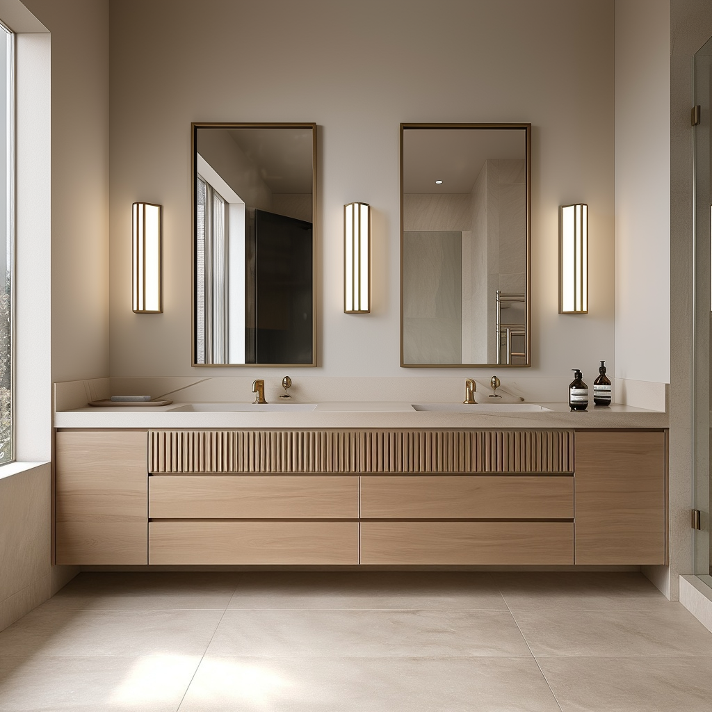 White Oak Floating Double Vanity | Fluted Master Bath Cabinet