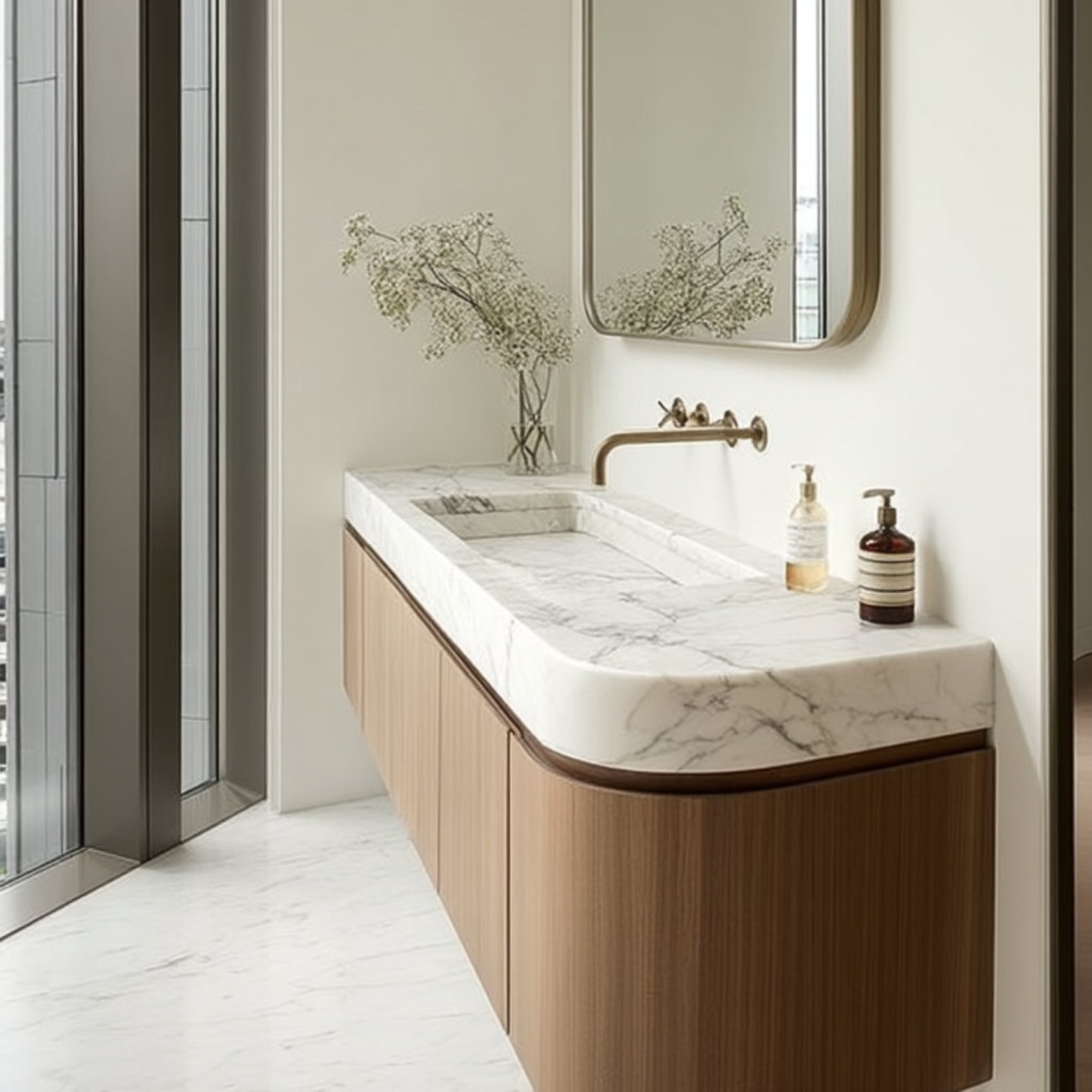 luxury floating walnut bathroom cabinet in art deco style