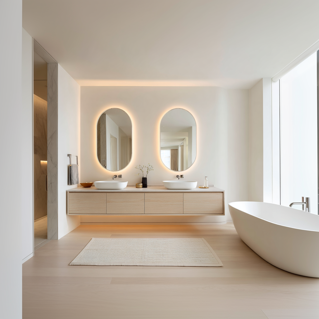 bleached oak floating double vanity