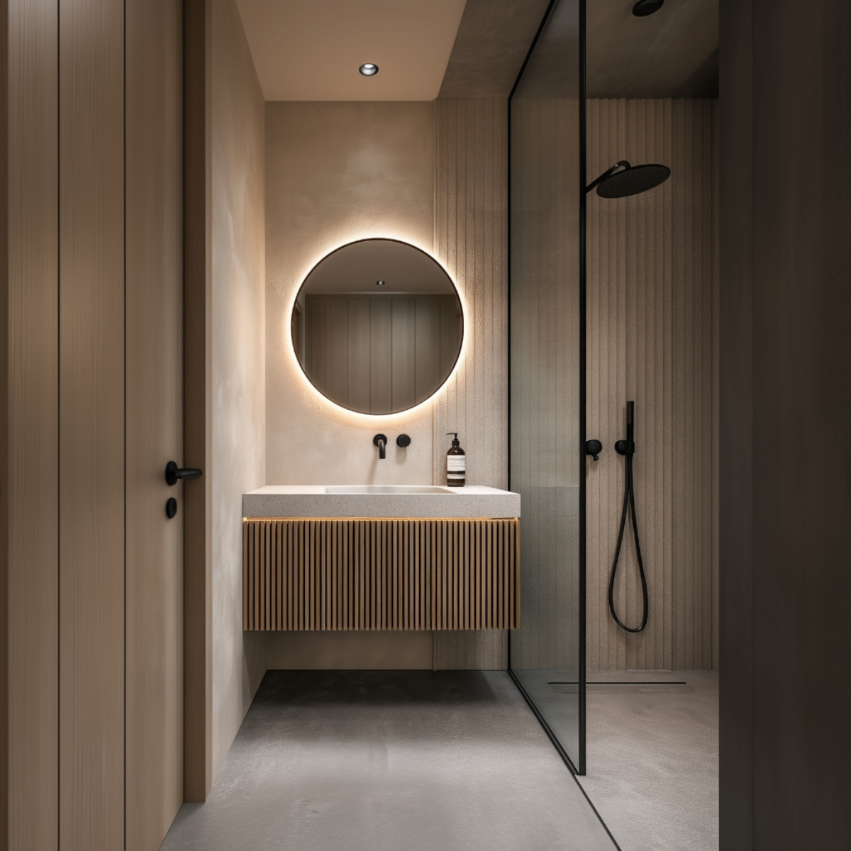 compact floating oak vanity