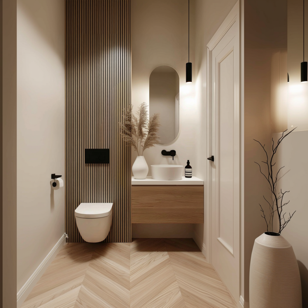 compact oak powder room vanity