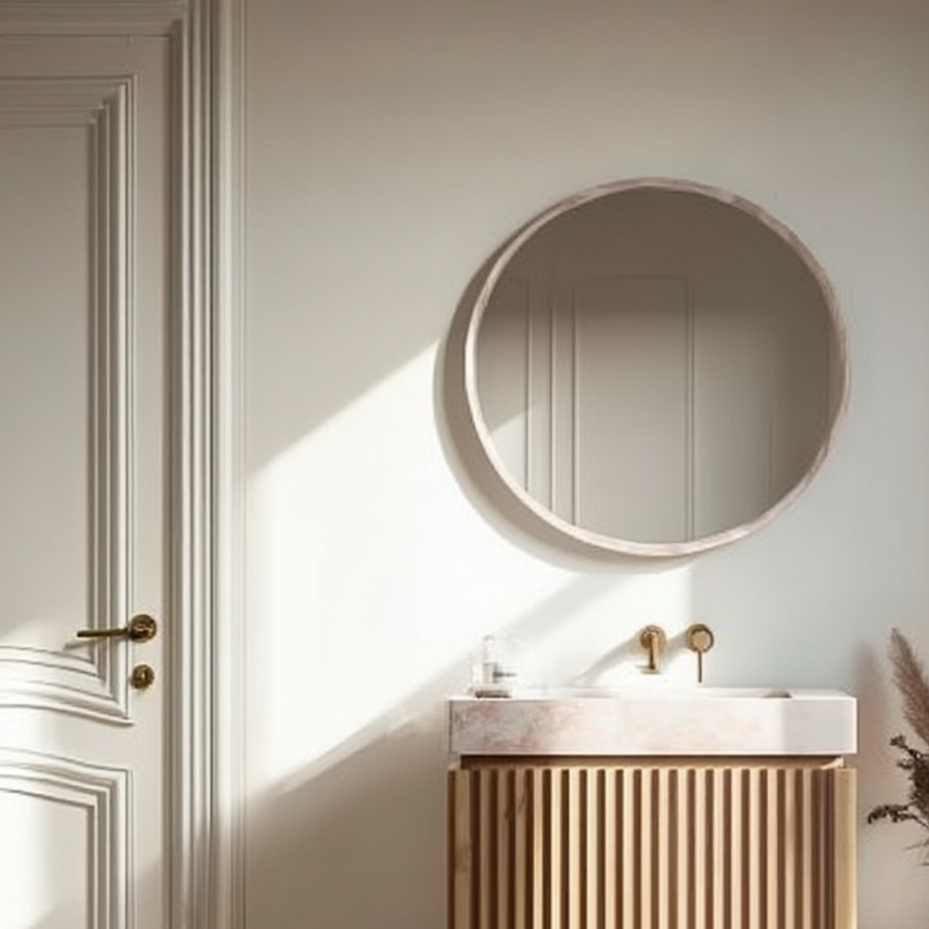 fluted white oak bathroom cabinet for powder room