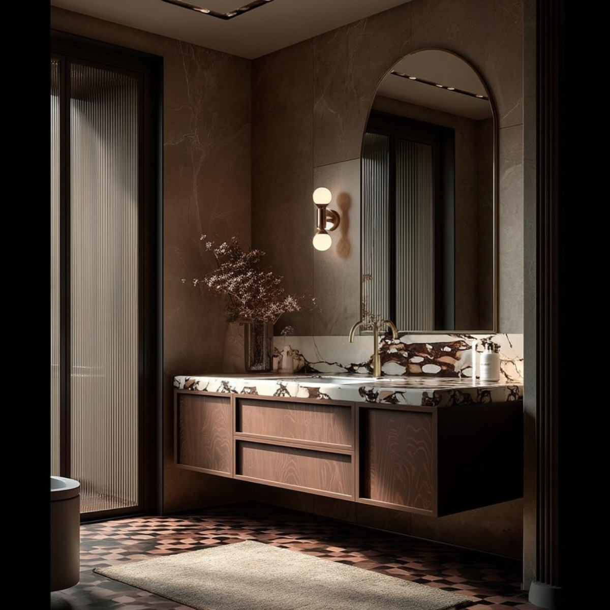 modern luxury walnut floating vanity