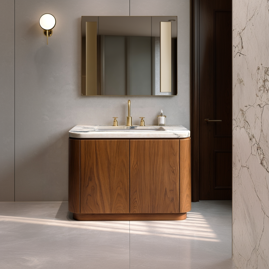 curved walnut bathroom vanity freestanding