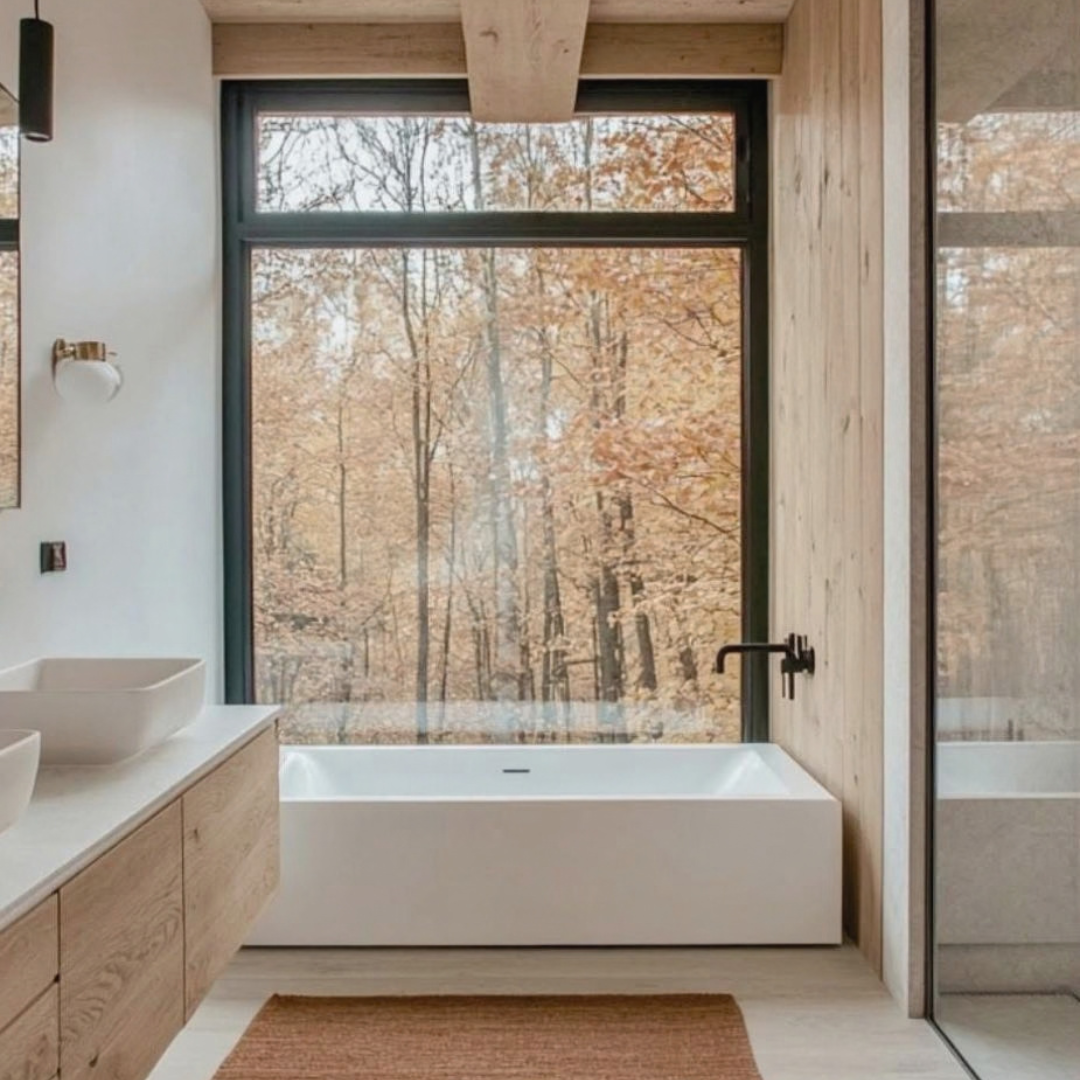 Custom bathroom vanity with coordinating tall storage cabinets