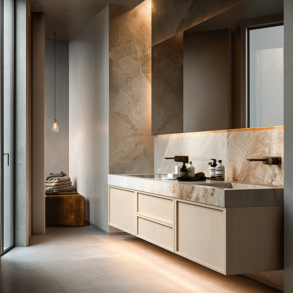 modern light oak floating vanity with soft-close drawers