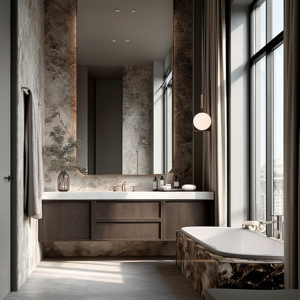 custom dark oak floating vanity by HEAVEN