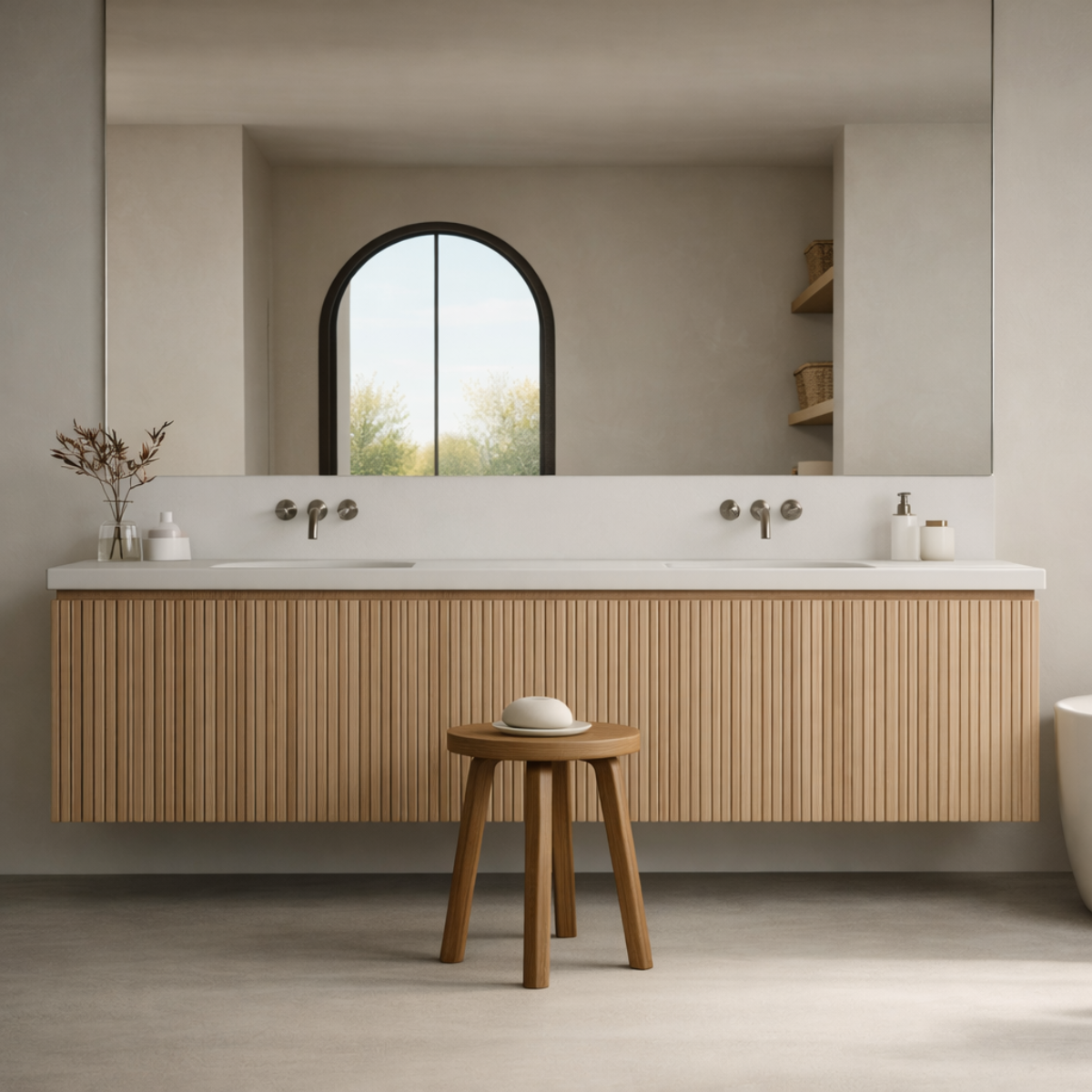 custom fluted floating vanity by HEAVEN