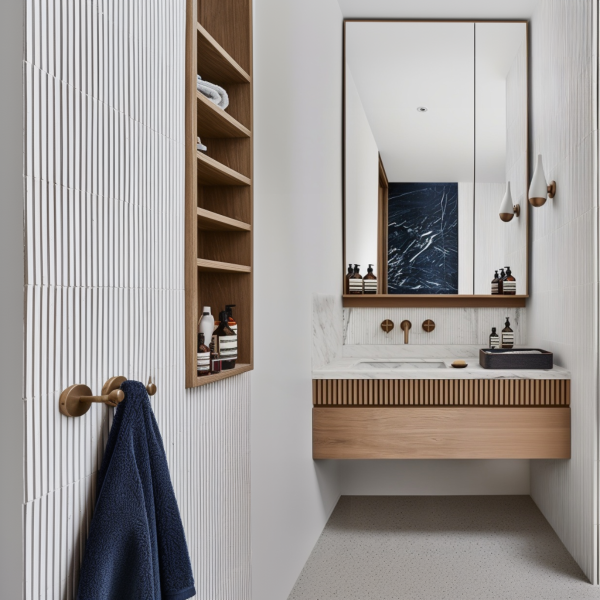 custom fluted oak vanity