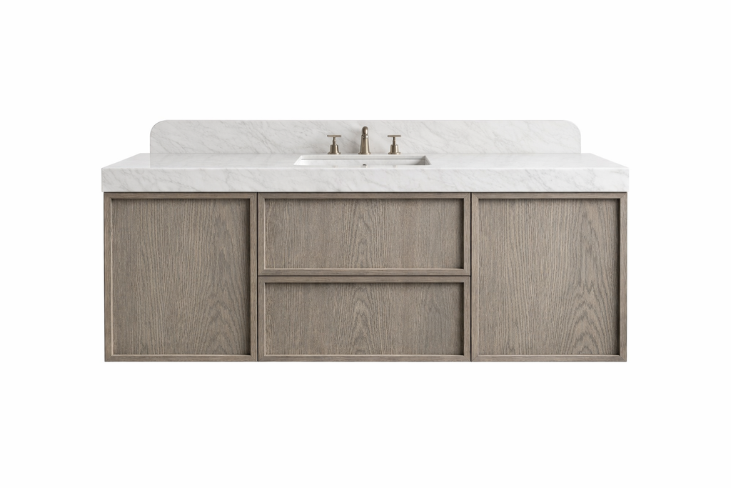custom floating white oak vanity by HEAVEN