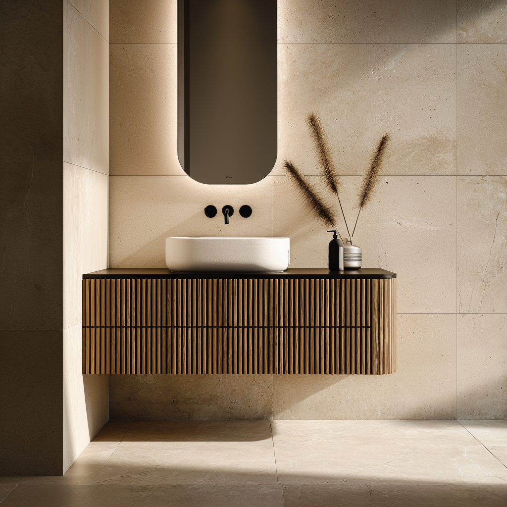 custom curved edge floating vanity