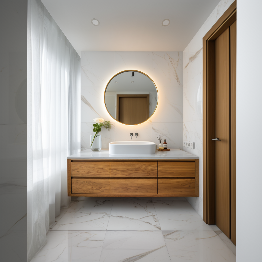 custom honey oak floating vanity