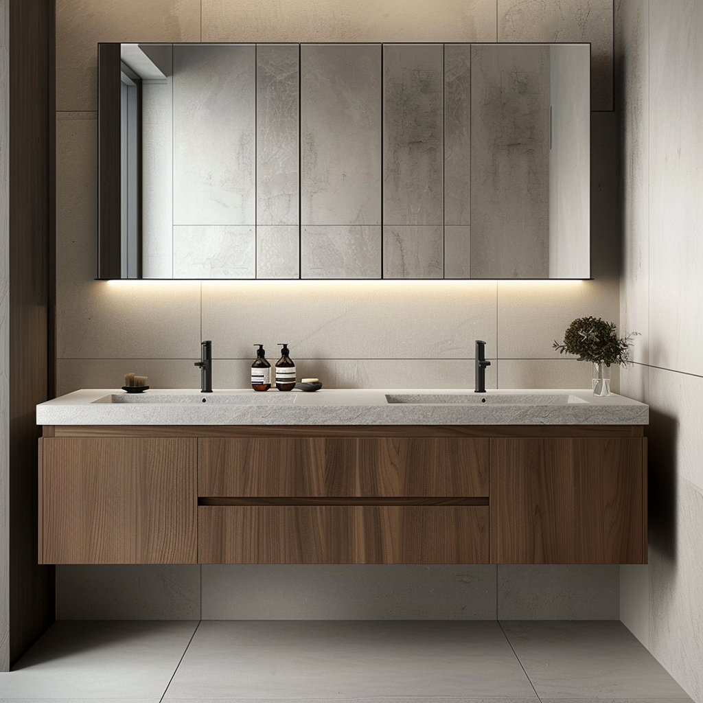 custom walnut floating bathroom cabinet