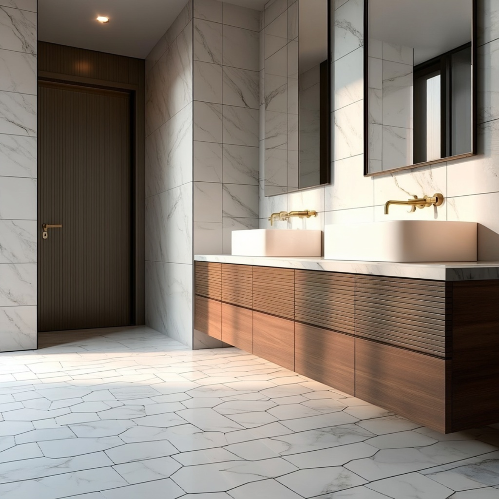 custom walnut floating bathroom cabinet