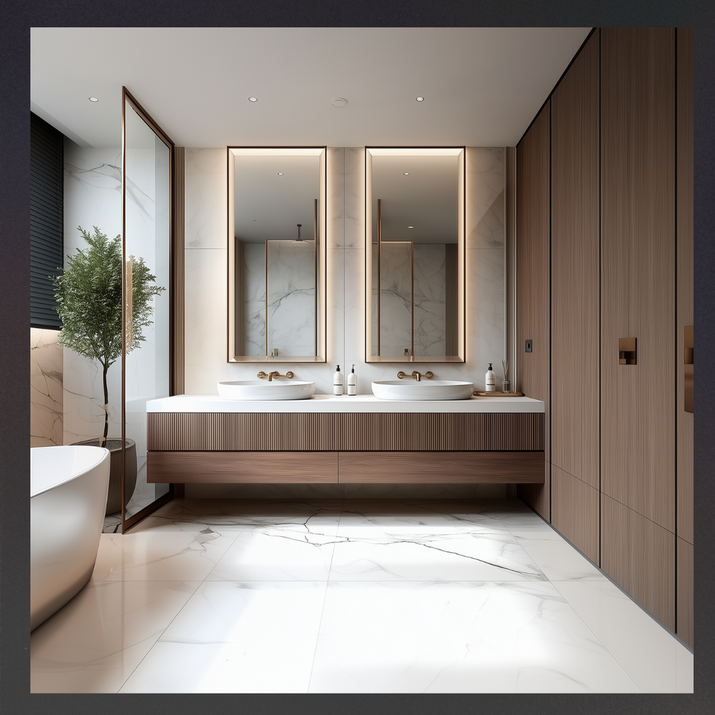 luxury walnut fluted bathroom cabinet