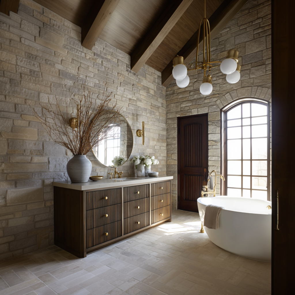 custom walnut freestanding vanity