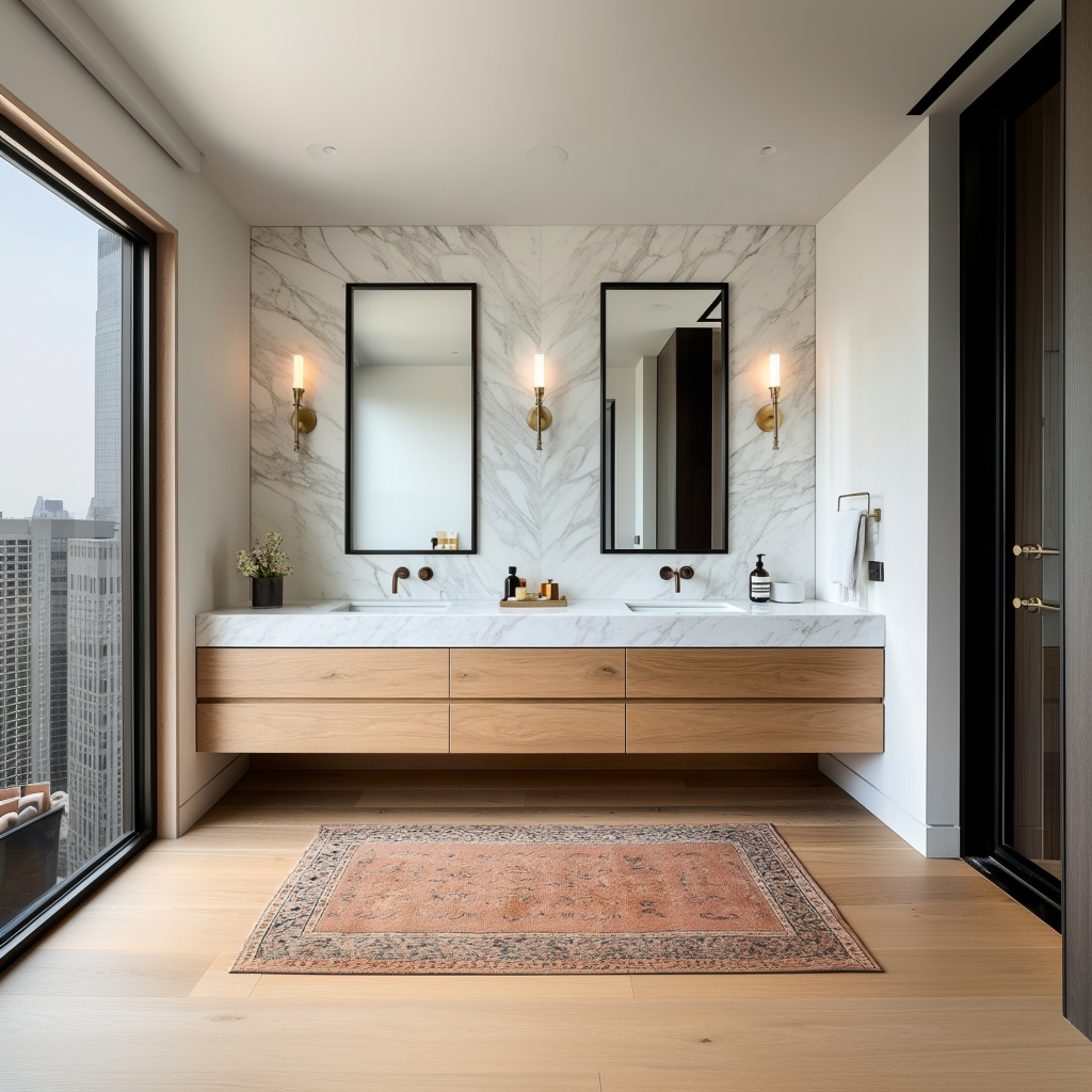 white oak floating bathroom vanity modern minimalist design