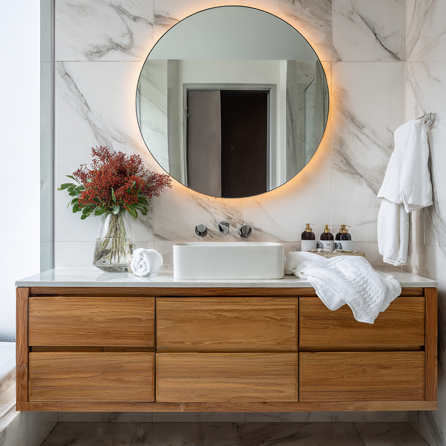 floating honey oak bathroom vanity