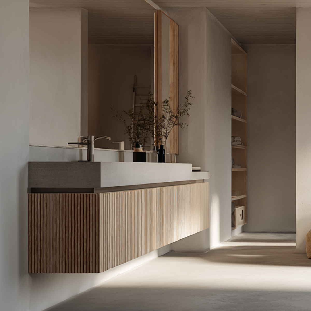 fluted floating bathroom vanity modern spa style