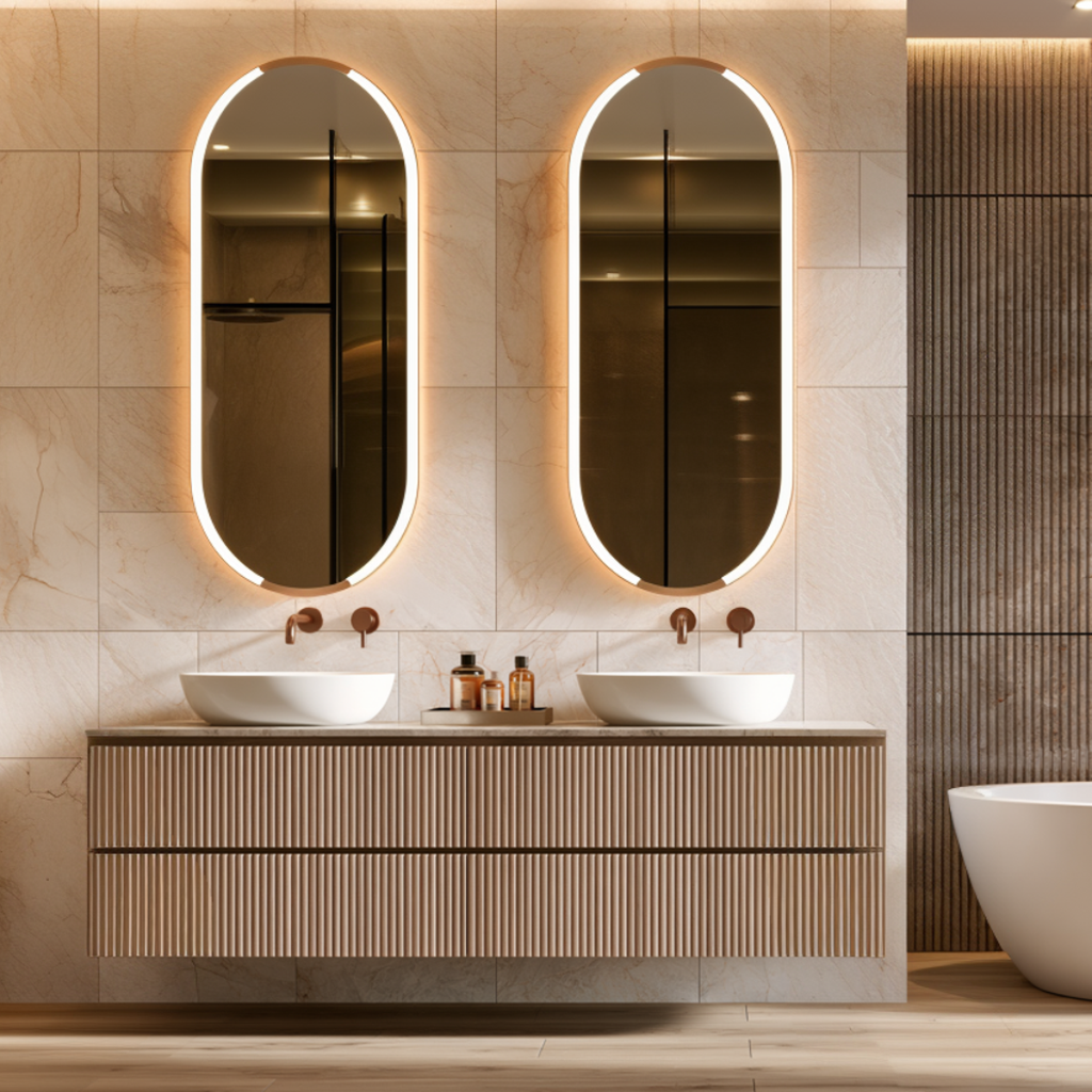 fluted floating bathroom vanity