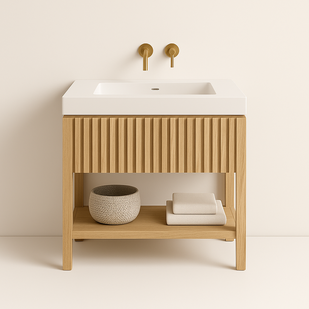 fluted drawer white oak vanity minimalist style