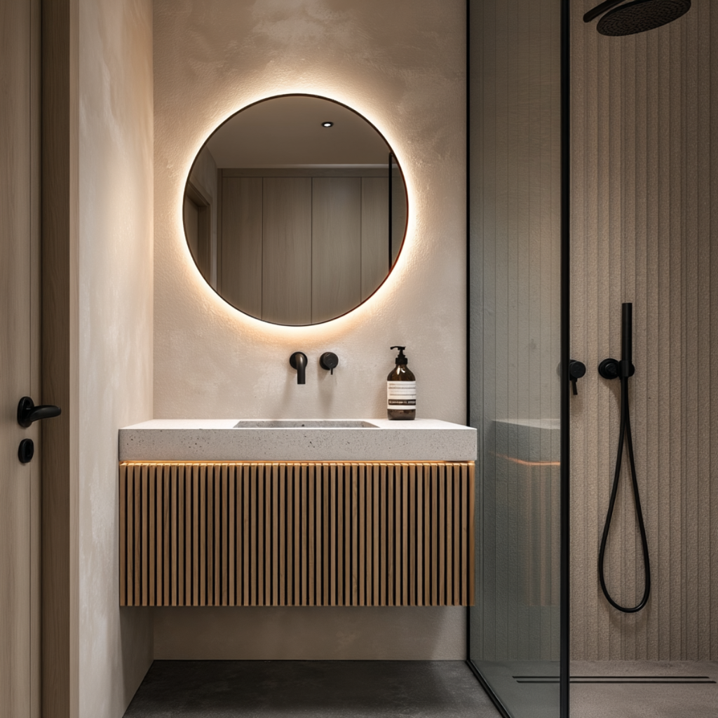 fluted wall mounted bathroom cabinet