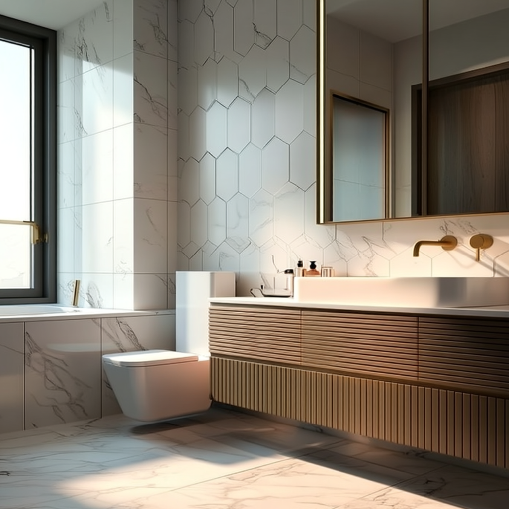 modern fluted walnut wall mounted vanity