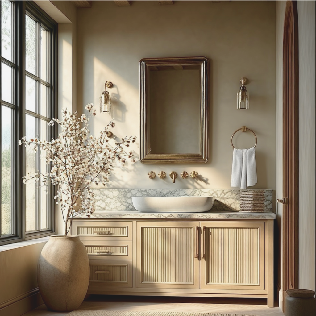 fluted oak modern bathroom cabinet