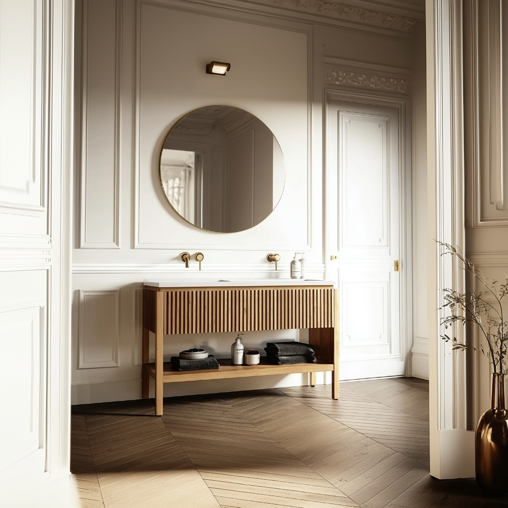 freestanding white oak vanity mid-century modern style