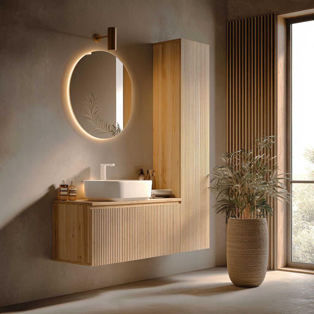 custom fluted white oak vanity by HEAVEN