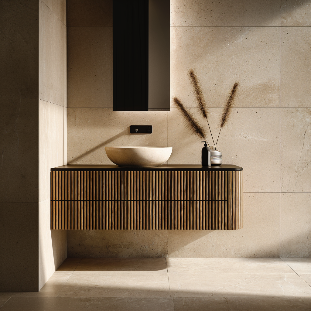 minimalist fluted oak vanity design