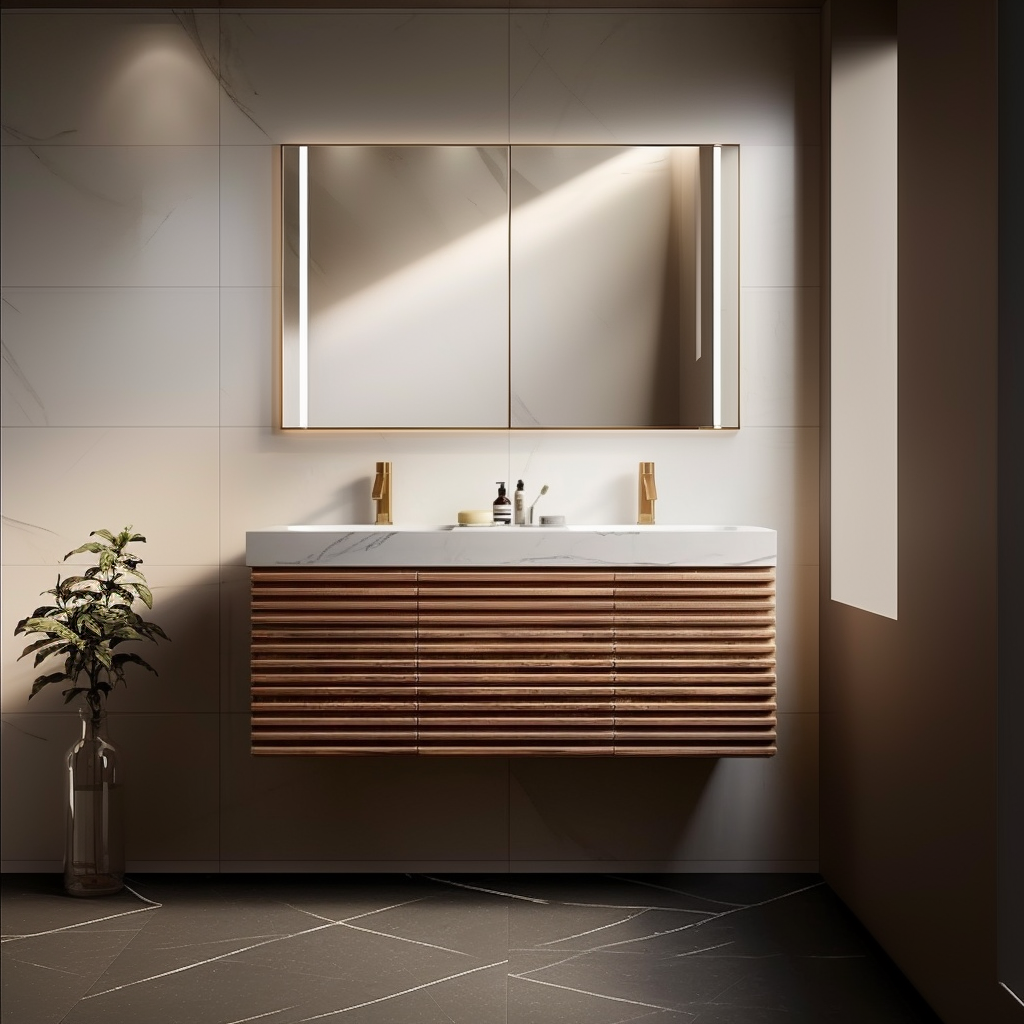 horizontal fluted floating bathroom vanity