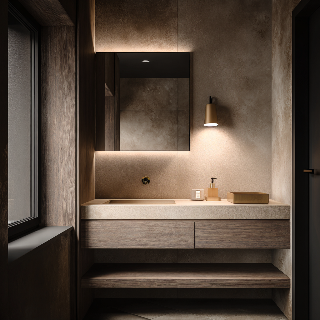 horizontal grain oak bathroom cabinet